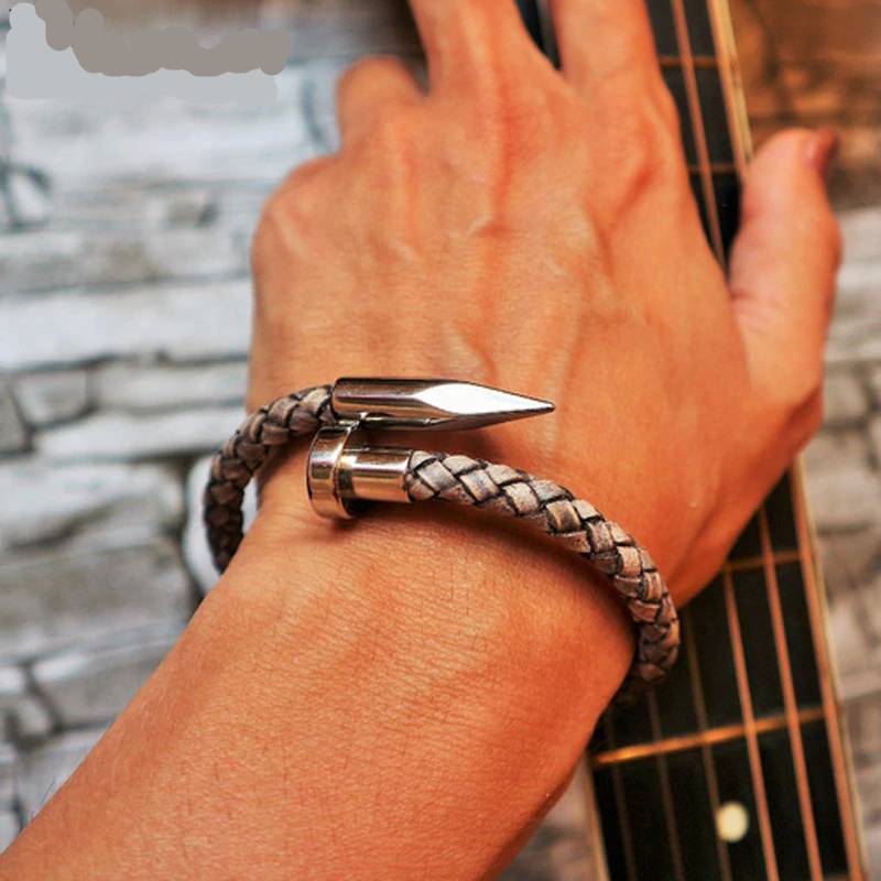 Vintage Genuine Leather Steel Bracelet Men's Bracelets