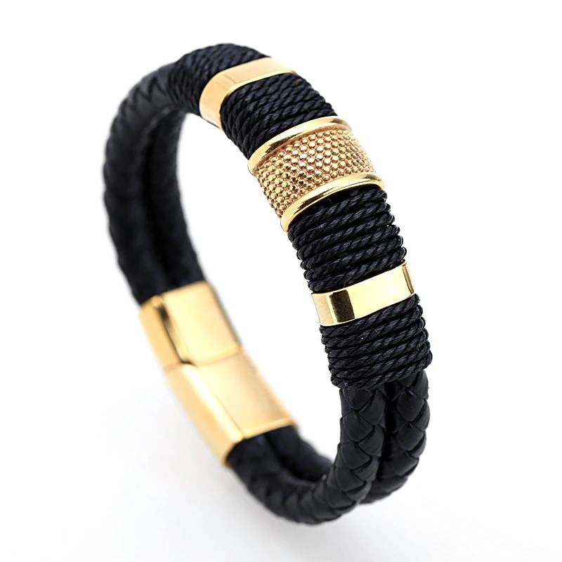 Leather Multi-layer Gold/Silver/Black Bracelet | Jewelry Addicts