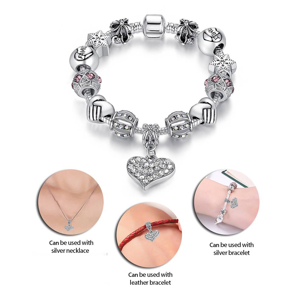 Silver Crystal Charm Bracelets for Women Bracelets & Bangles