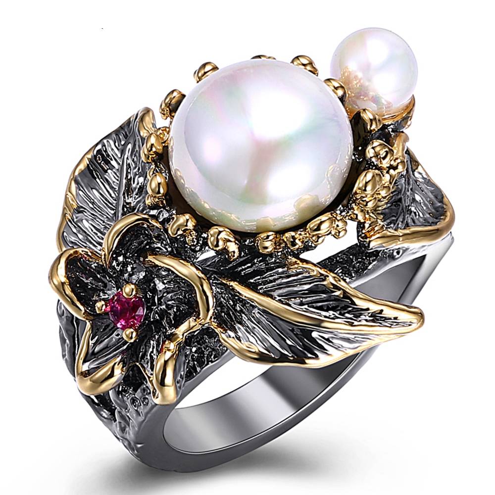 Pearl Ring for Women Bohemia Flower Women's Rings