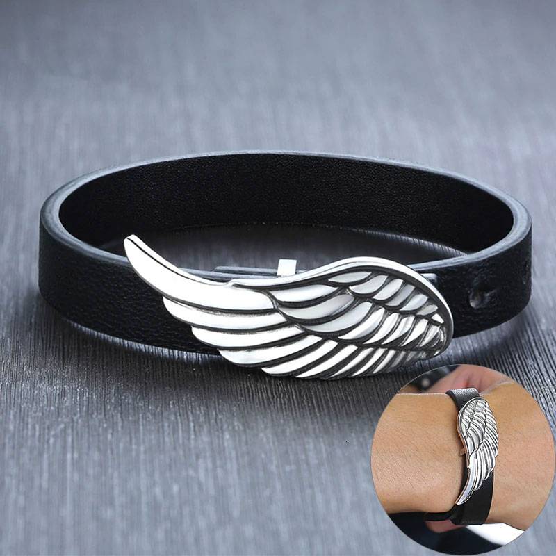 Eagle Wing Stainless Steel Charm Leather Bracelet Men's Bracelets Men's Jewelry