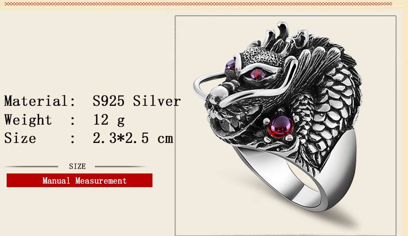 925 Silver Dragon Red Zircon Eye Ring
