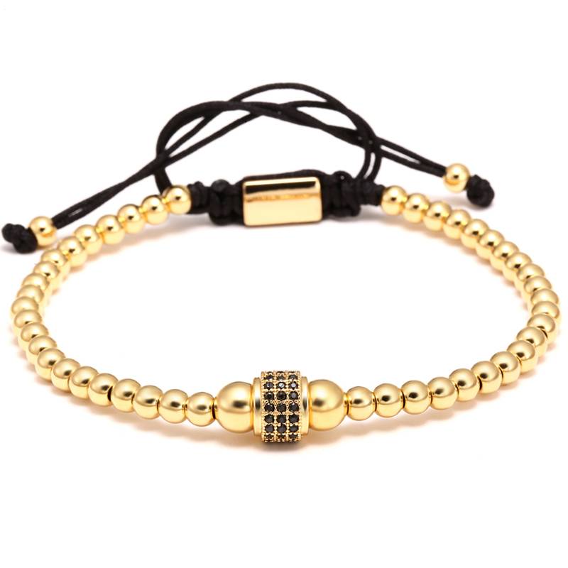 Men's Bracelet Beads Micro Pave Black CZ Men's Bracelets