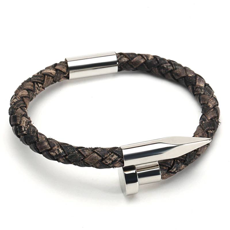 Vintage Genuine Leather Steel Bracelet Men's Bracelets