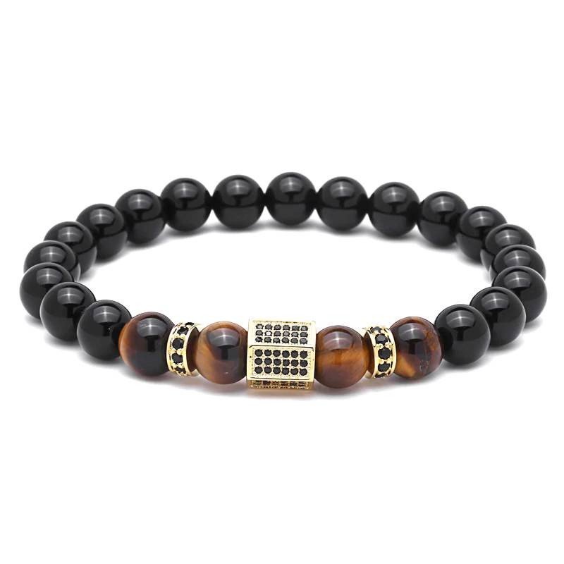 Men's CZ Hexagon Natural Stone Beads Bracelets Men's Bracelets Men's Jewelry