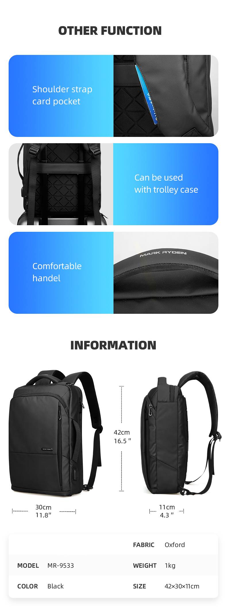 Anti-Thief Travel Backpack For 15.6 inch Laptop