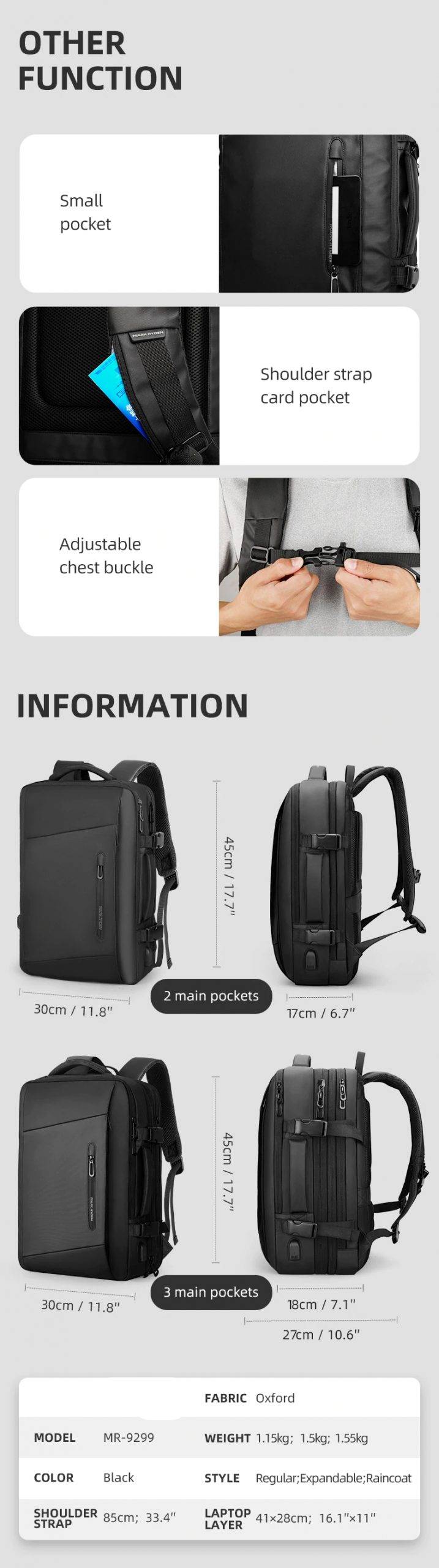 17 inch Laptop Backpack with USB Port