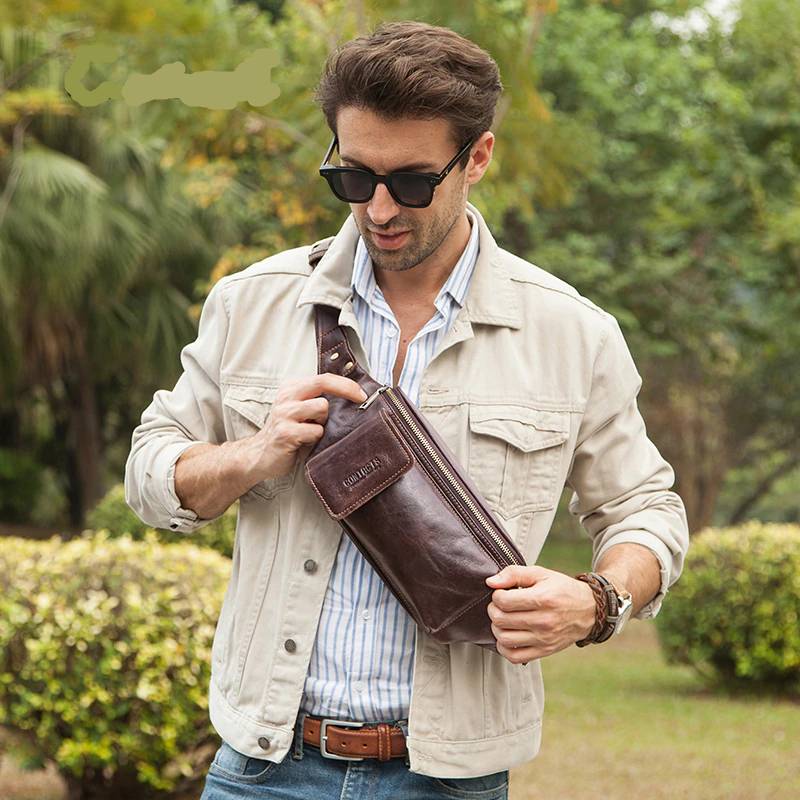 Mens Cross Chest Leather Bag Chest Waist Bags