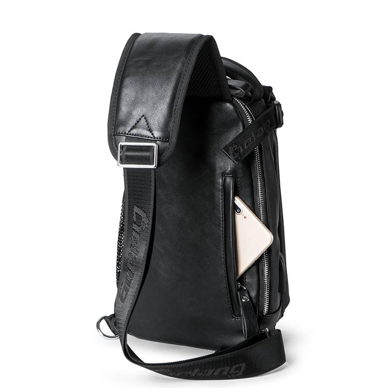 Leather Sling Bag with USB Charging Port Chest Waist Bags