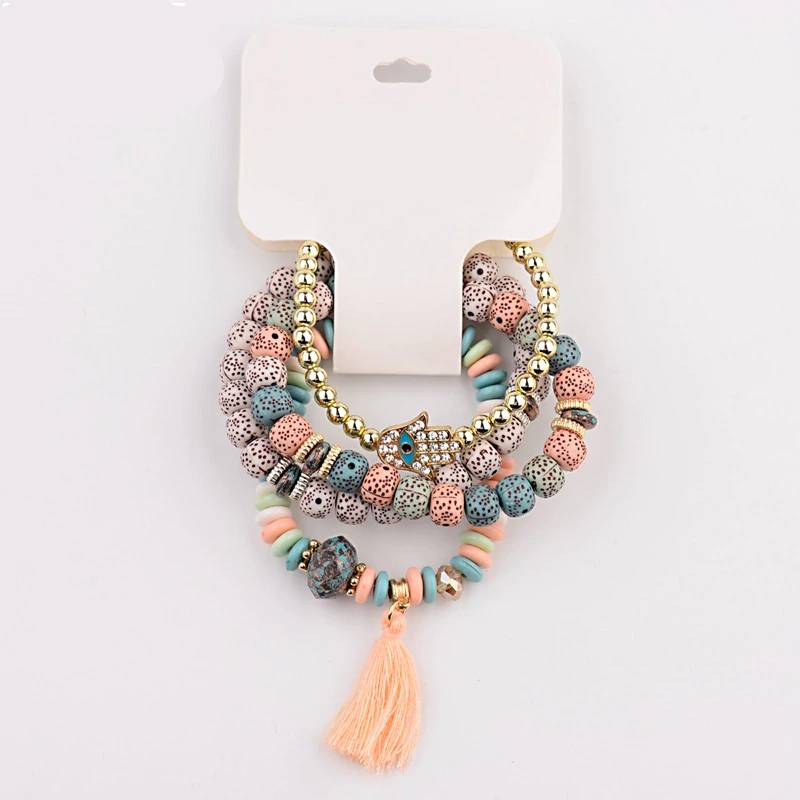 Women Bohemia CZ Natural Stone Beads Bracelets 4 Pcs Bracelets & Bangles