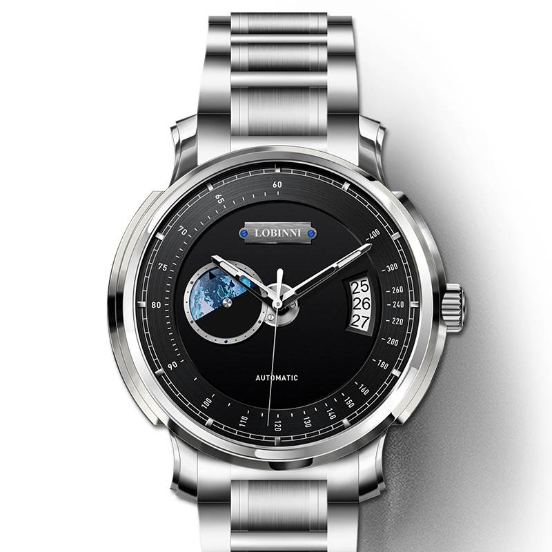 Men's Swiss Automatic Stainless Steel Watches Lobinni Men's Wrist Watches