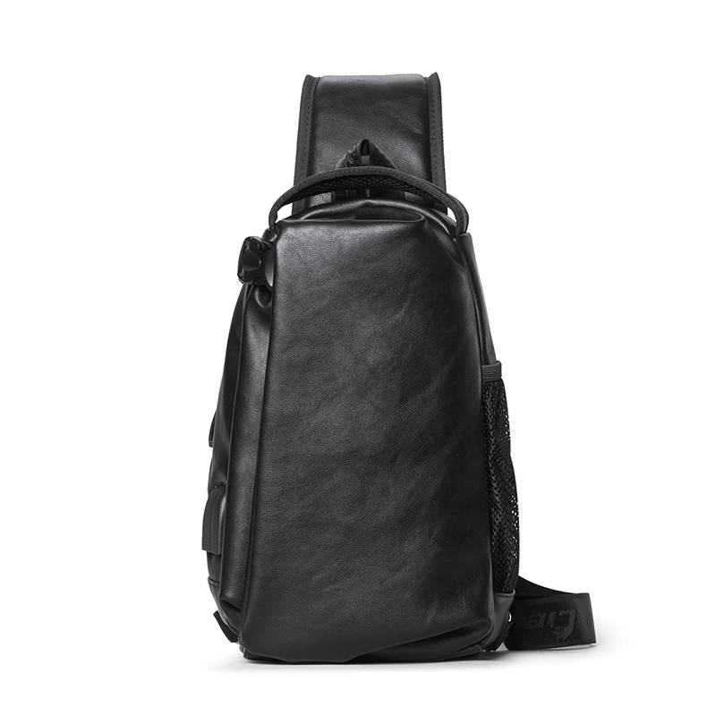 Leather Sling Bag with USB Charging Port Chest Waist Bags