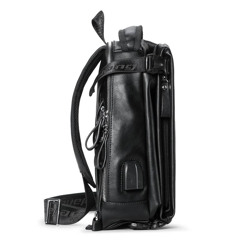 Leather Sling Bag with USB Charging Port Chest Waist Bags