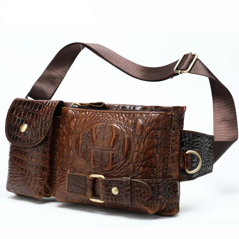Men's Embossed Leather Belt Bag Fanny Pack Chest Waist Bags