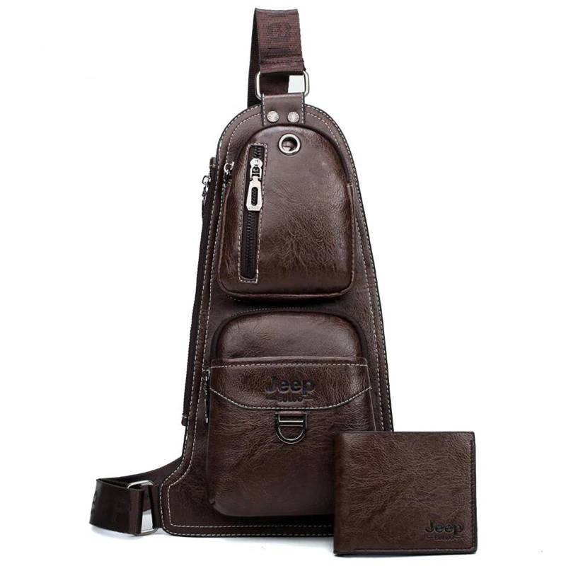 Men's Crossbody Sling Bag Leather Chest Waist Bags