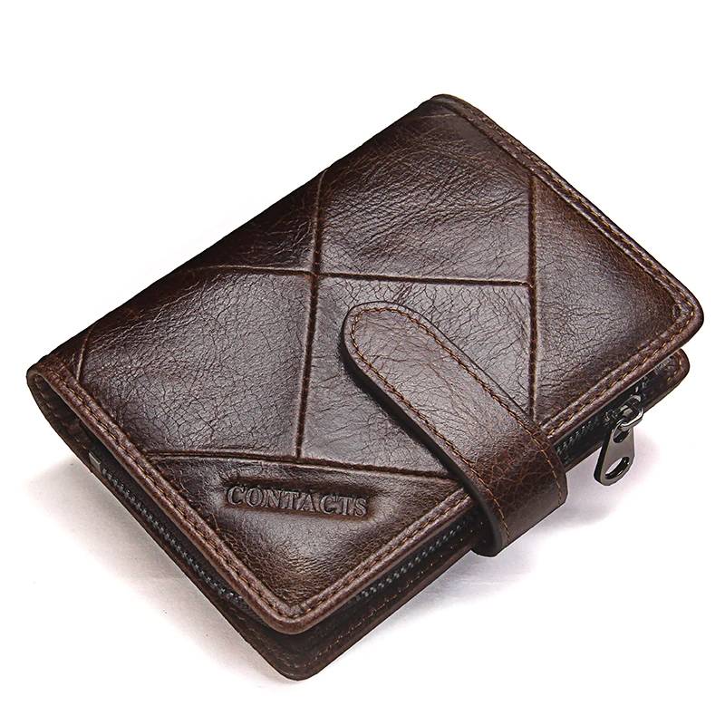 Mens Genuine Leather Bifold Zipper Coin Wallet Wallets and Card Holders