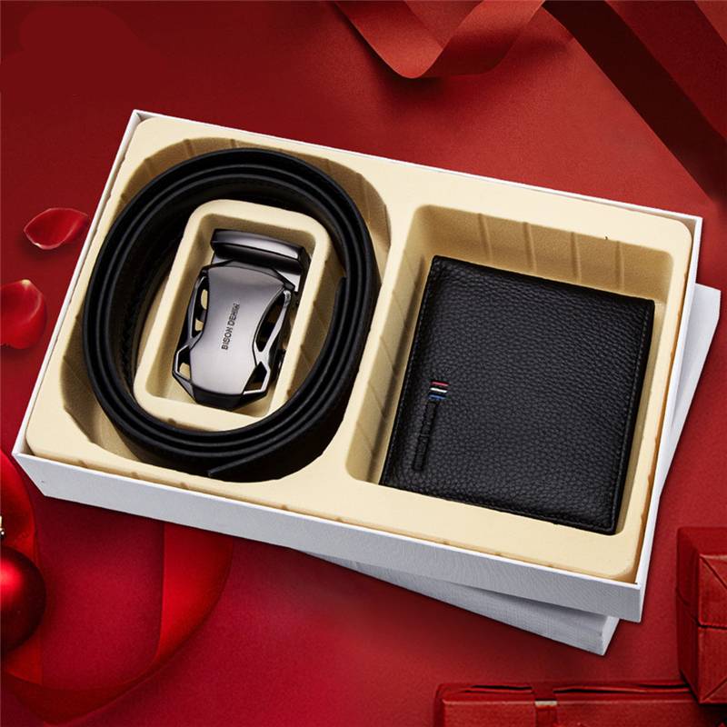 Genuine Leather Men's Wallet and Belt Gift Box Mens Belts