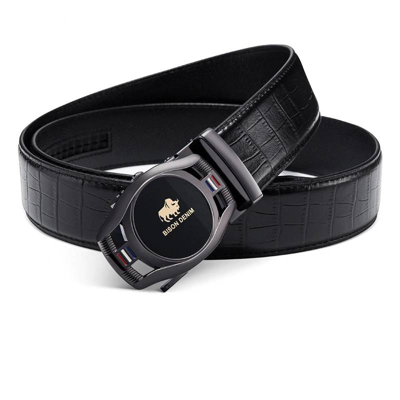 Leather Belt Mirror Alloy Automatic Buckle Mens Belts