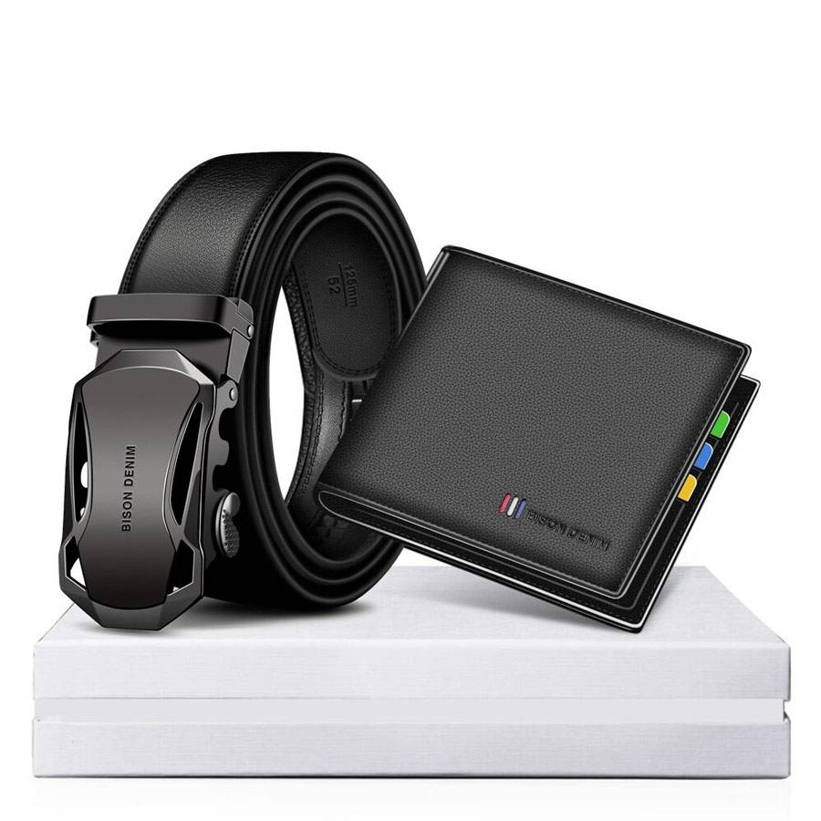 Genuine Leather Men's Wallet and Belt Gift Box Mens Belts