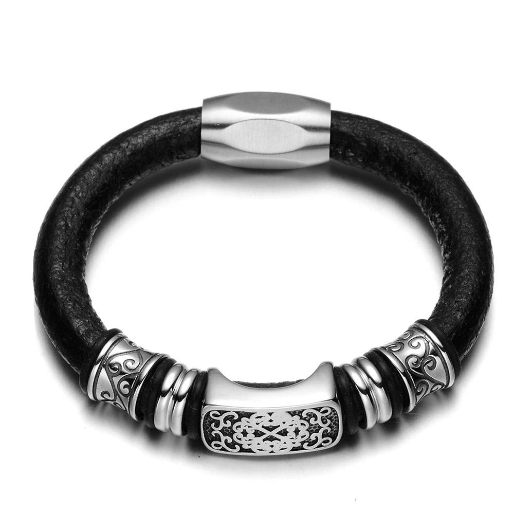 Men's Leather Bracelet Stainless Steel Beads Men's Bracelets