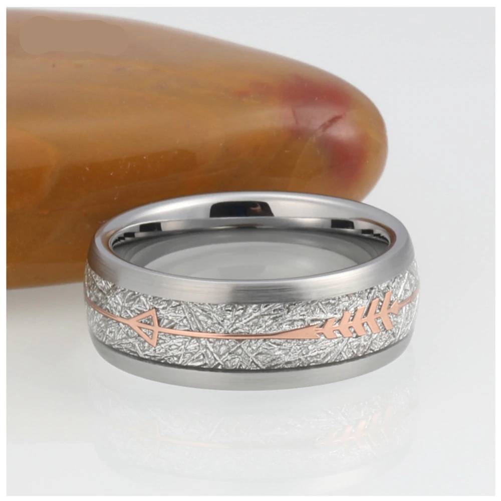 Silver Tungsten Rose Arrow Wedding Band Mens Rings Women's Rings