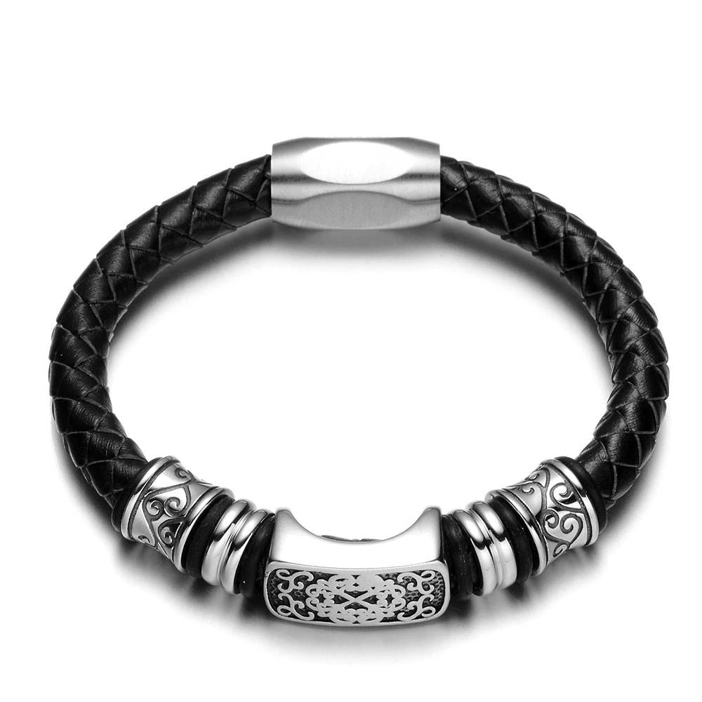 Men's Leather Bracelet Stainless Steel Beads Men's Bracelets
