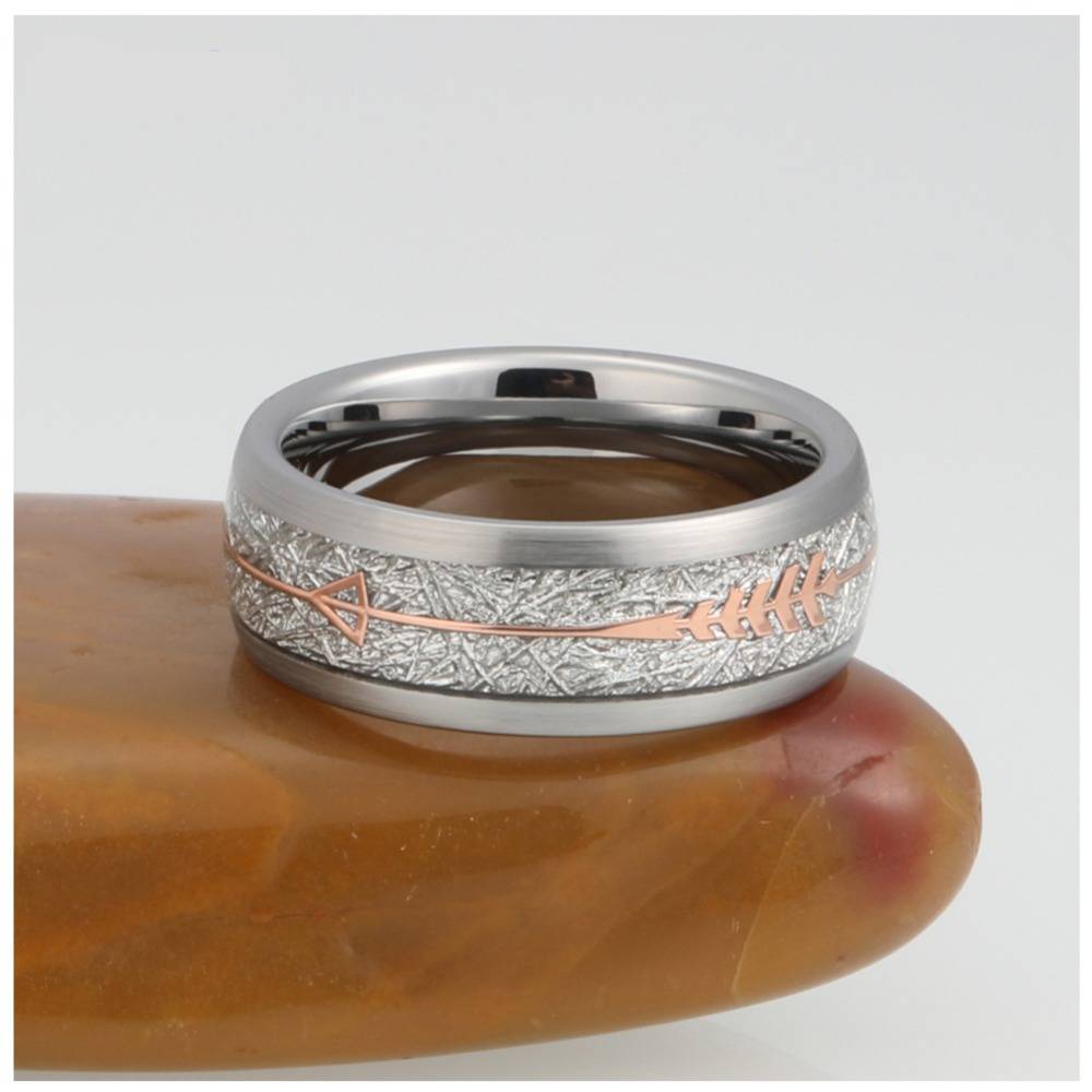 Silver Tungsten Rose Arrow Wedding Band Mens Rings Women's Rings