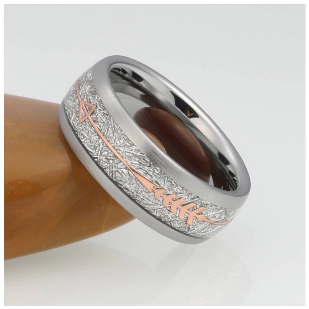 Silver Tungsten Rose Arrow Wedding Band Mens Rings Women's Rings