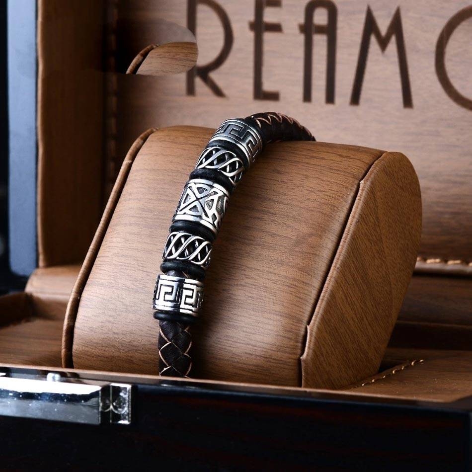 Men's Black Leather Celtic Beads Bracelet Men's Bracelets