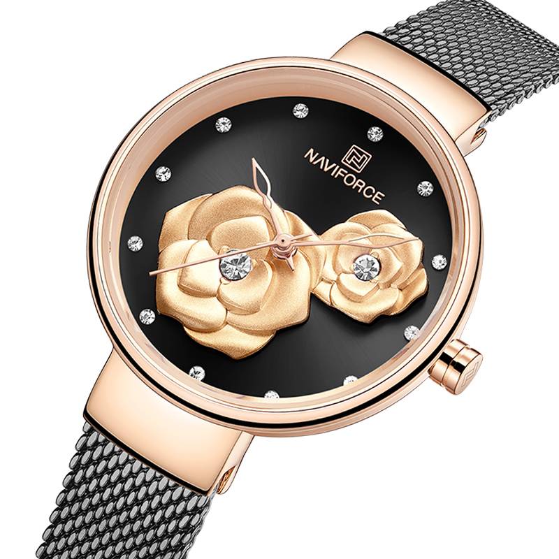 Women's 3D Embossed Rose Watches Naviforce Women's Watches