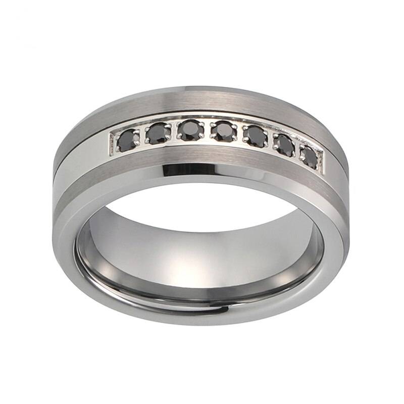 Tungsten Steel Ring With 7 Black CZ Stones Mens Rings Women's Rings