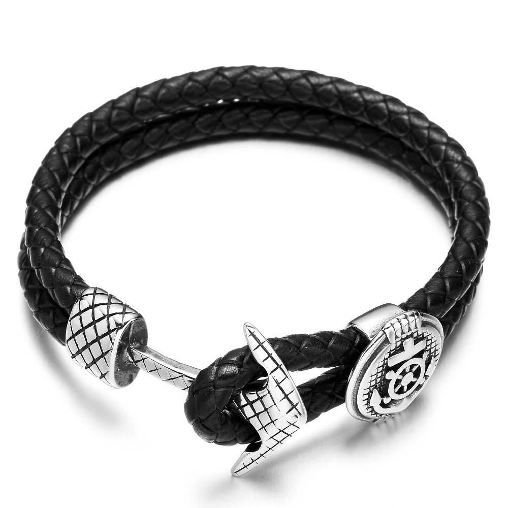 Leather Wrap Bracelet with Anchor Charm Men's Bracelets