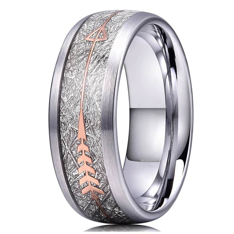 Silver Tungsten Rose Arrow Wedding Band Mens Rings Women's Rings