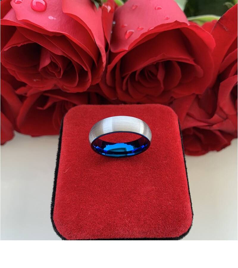 Mens Silver And Blue Tungsten Wedding Band Women's Rings