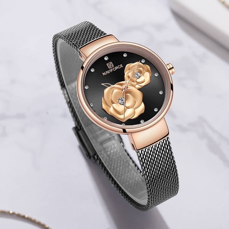Women's 3D Embossed Rose Watches Naviforce Women's Watches