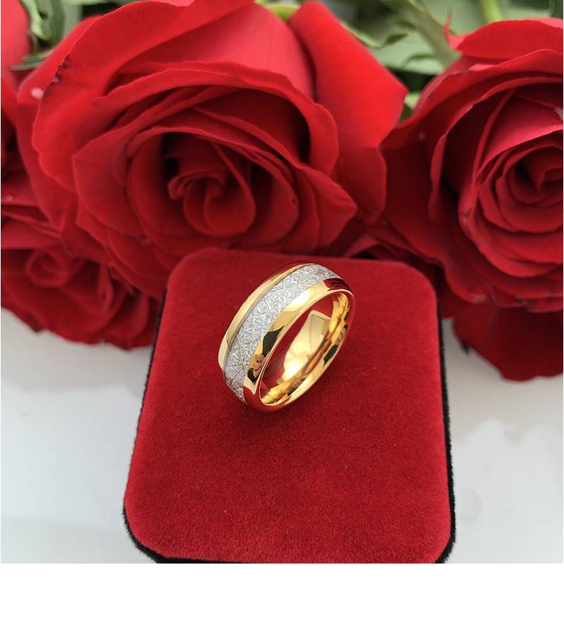 Wedding Tungsten Gold Ring with Meteorite Inlay Mens Rings Women's Rings