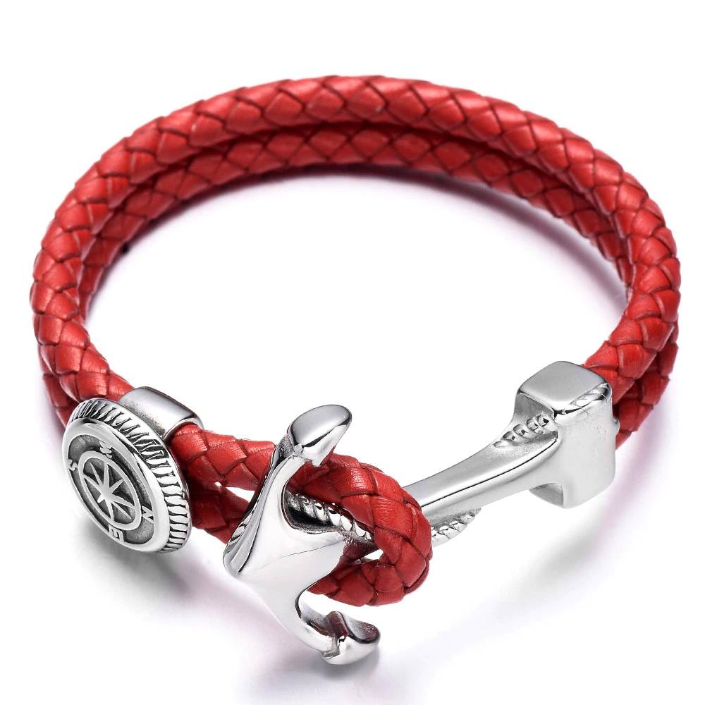 Leather Wrap Bracelet with Anchor Charm Men's Bracelets