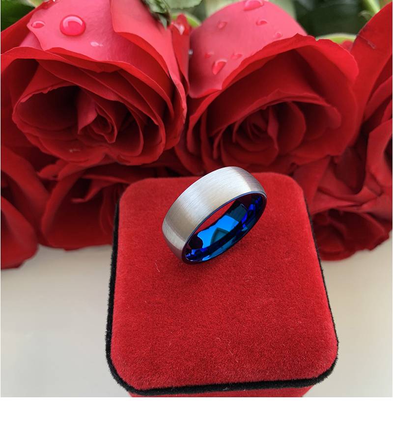 Mens Silver And Blue Tungsten Wedding Band Women's Rings