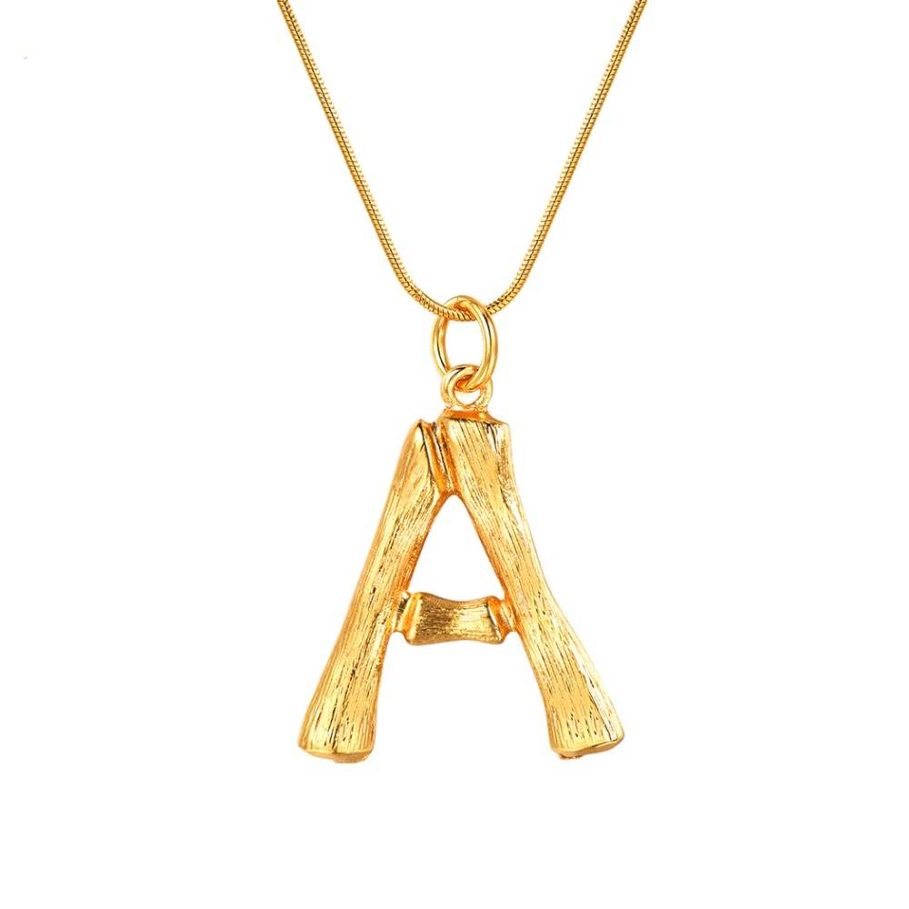 Big Letter A-Z Bamboo Pendants Gold Plated Necklaces & Pendants
