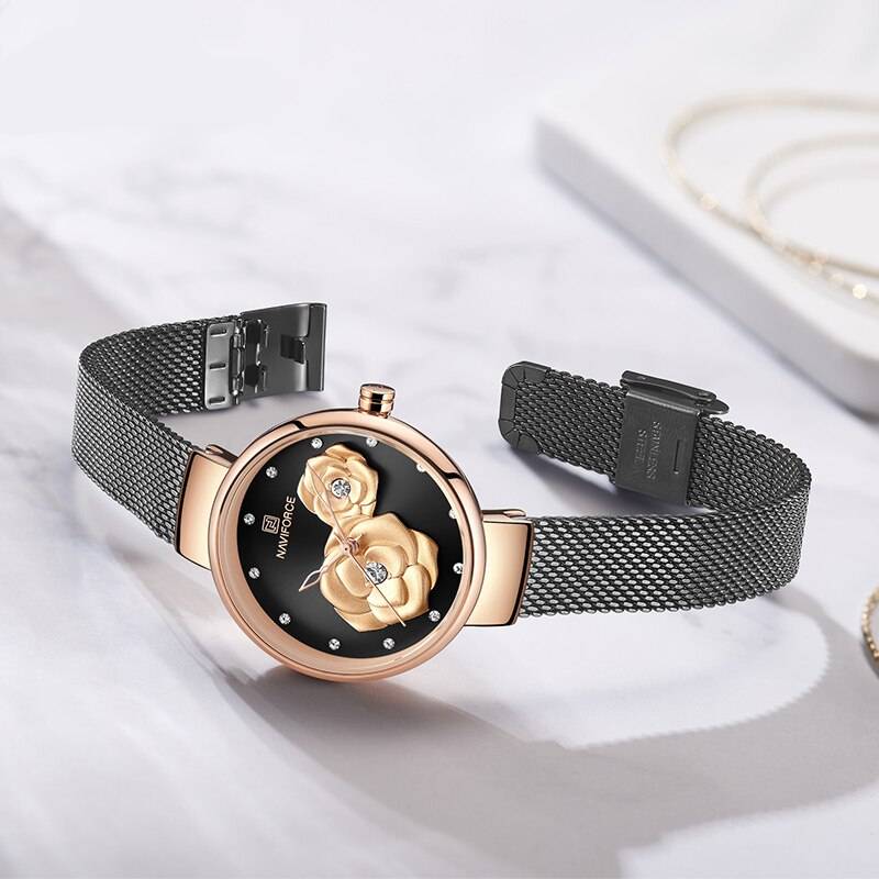 Women's 3D Embossed Rose Watches Naviforce Women's Watches