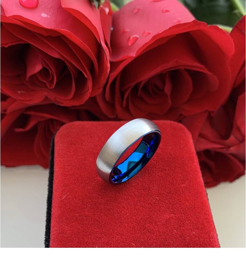 Mens Silver And Blue Tungsten Wedding Band Women's Rings