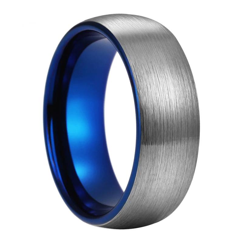 Mens Silver And Blue Tungsten Wedding Band Women's Rings