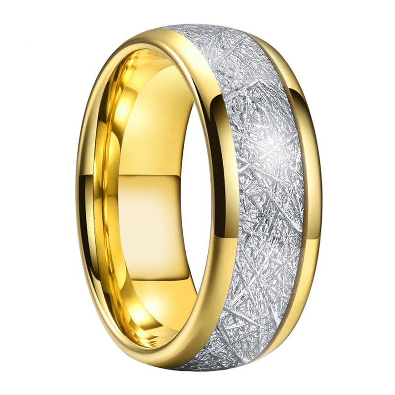 Wedding Tungsten Gold Ring with Meteorite Inlay Mens Rings Women's Rings