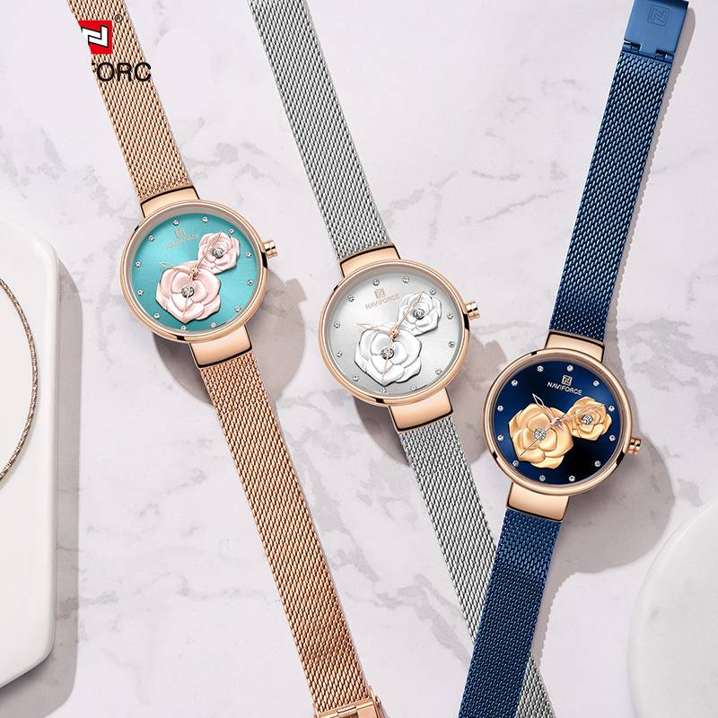 Women's 3D Embossed Rose Watches Naviforce Women's Watches