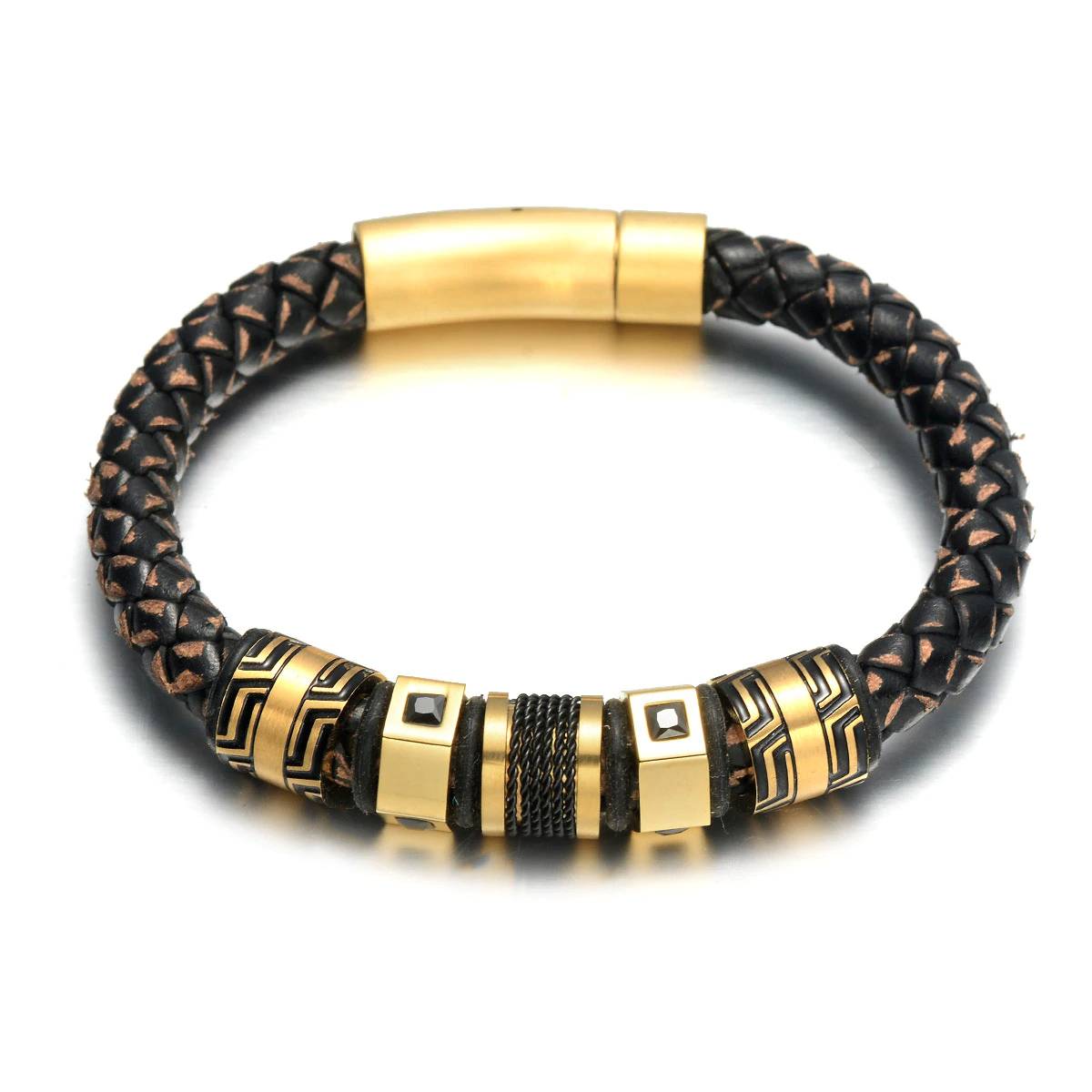 Braided Leather Bracelet With Beads Men's Bracelets
