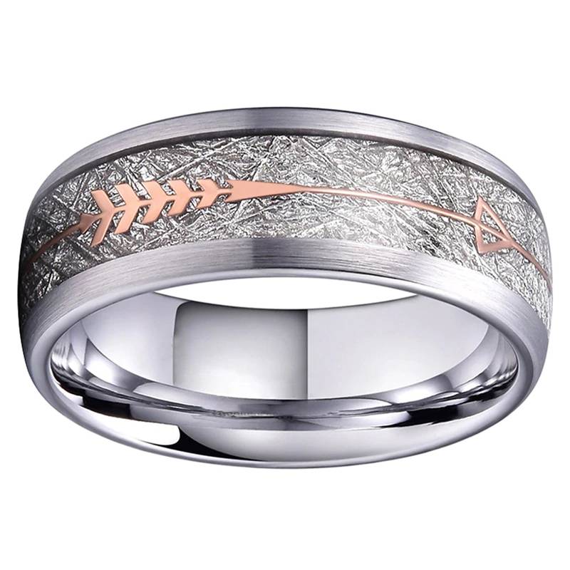 Silver Tungsten Rose Arrow Wedding Band Mens Rings Women's Rings