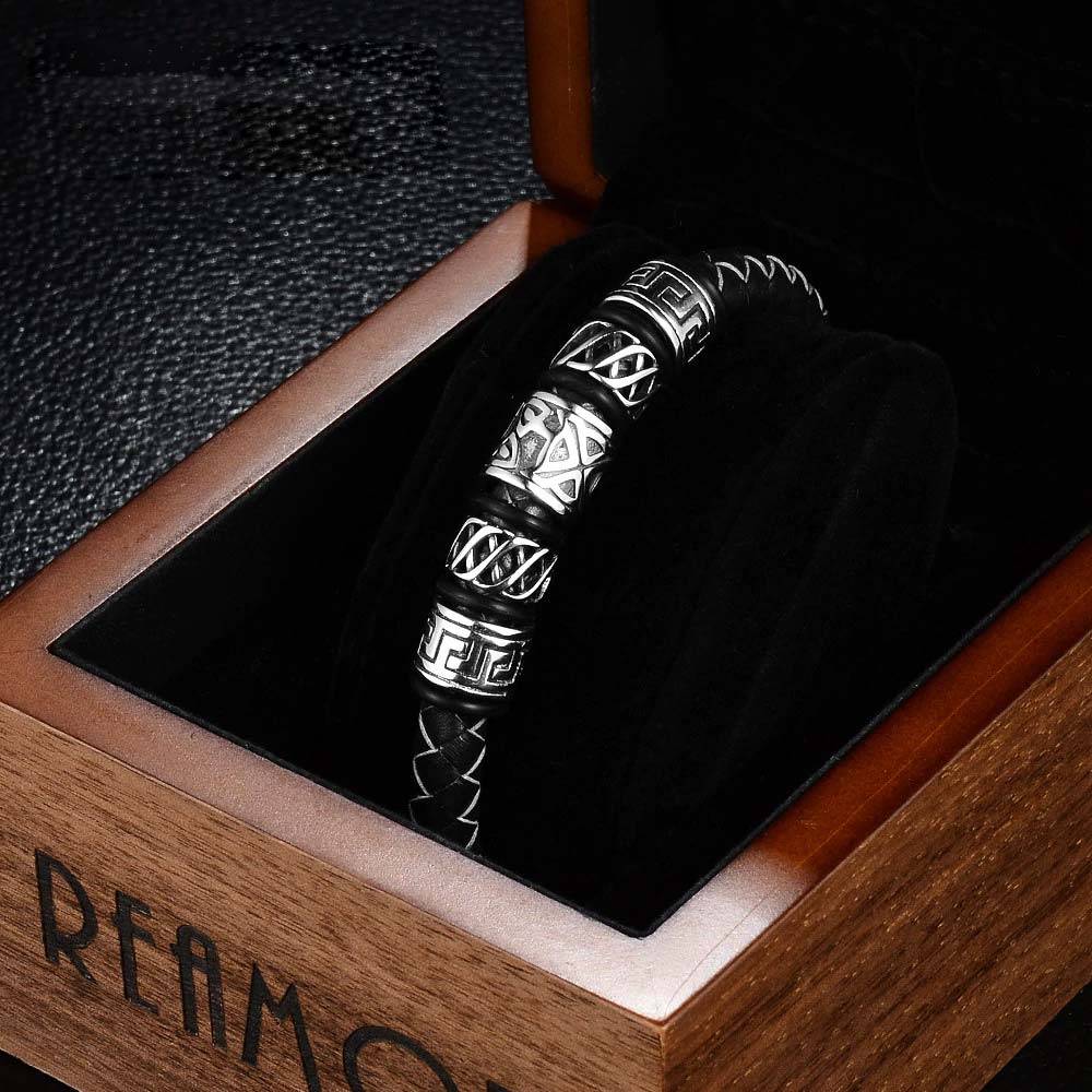 Men's Black Leather Celtic Beads Bracelet Men's Bracelets