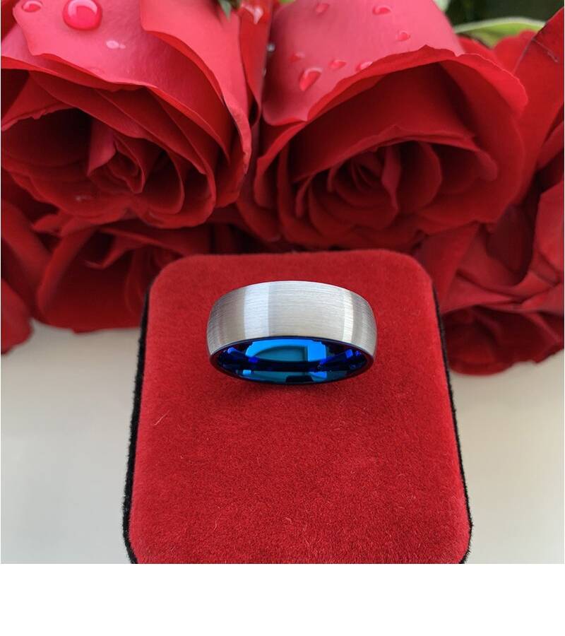 Mens Silver And Blue Tungsten Wedding Band Women's Rings