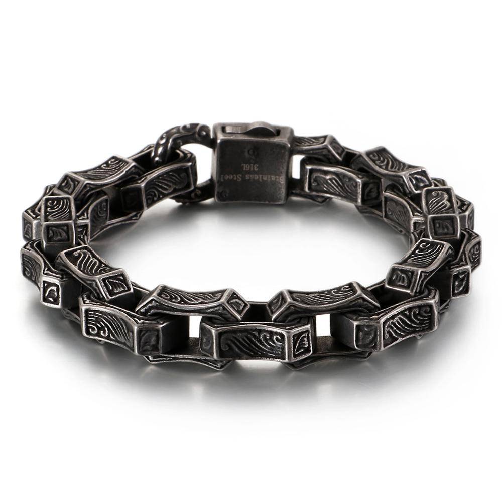 Vintage Engraved Stainless Steel Bracelet Men's Bracelets