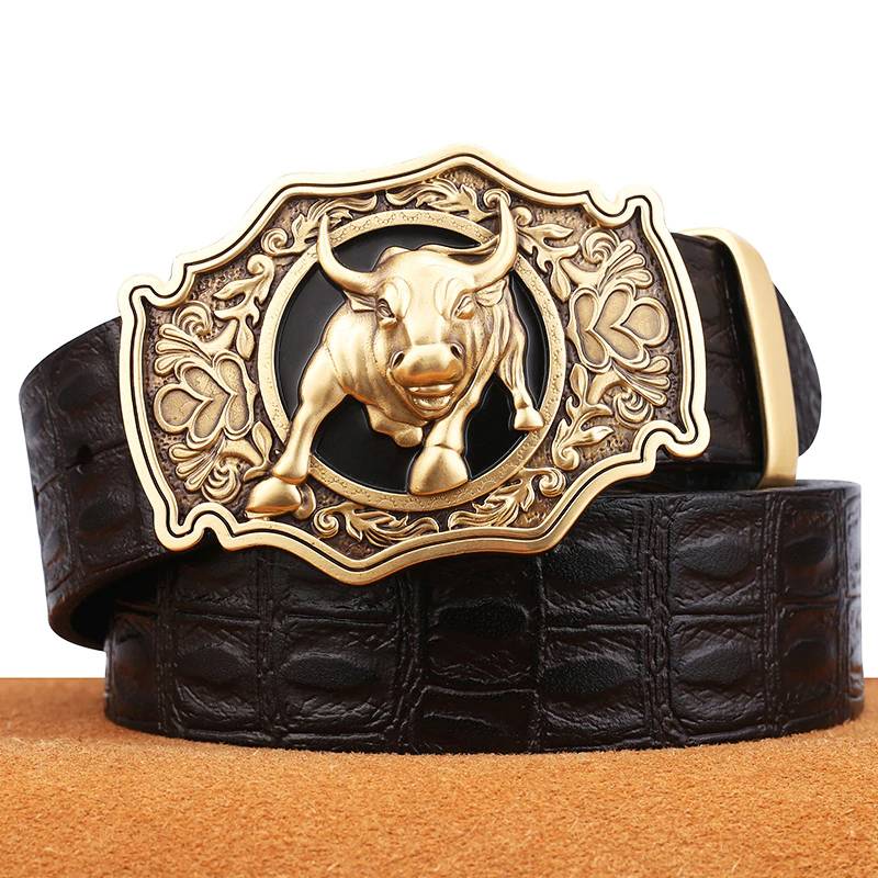 Leather Men's Longhorn Pin Buckle Belts Mens Belts